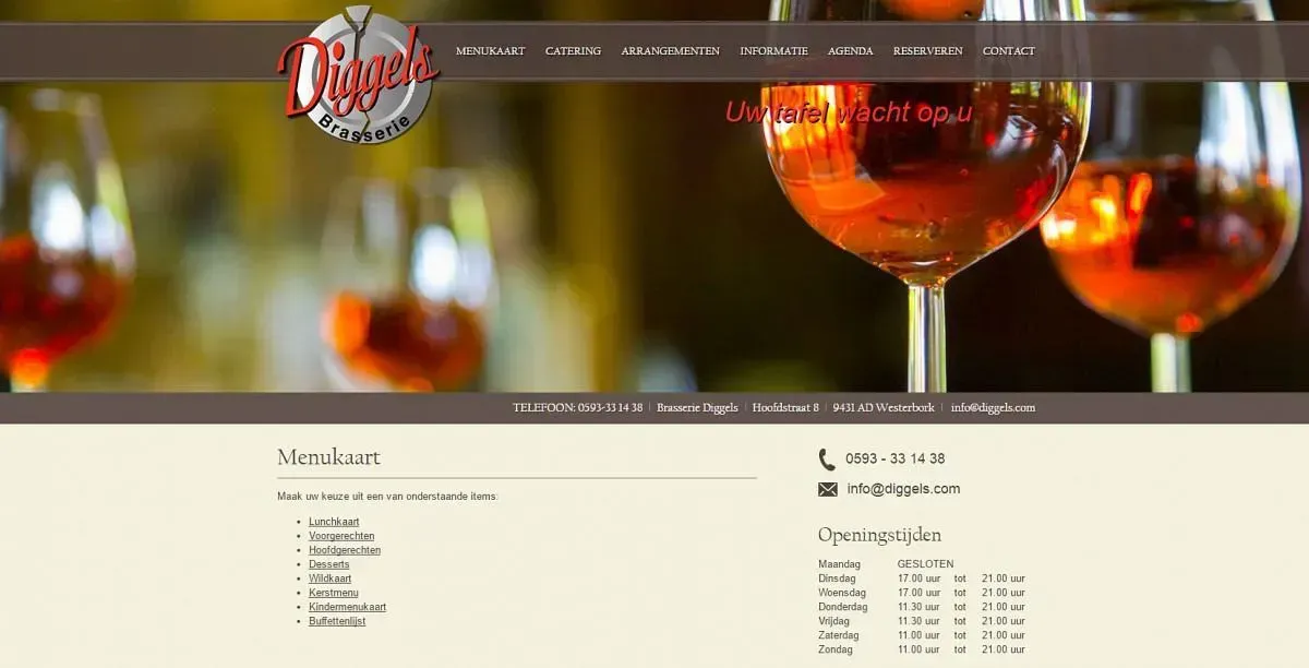 Restaurant Diggels, website gebouwd en ontworpen door Bsconnect.nl